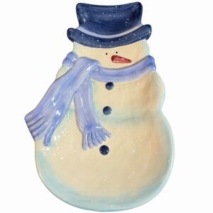 Blue‎ & White Snowman Ceramic Serving Tray Platter 12 1/2" x7" Christmas